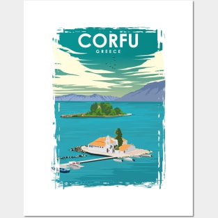 Corfu Greece Vintage Minimal Retro Travel Poster Posters and Art